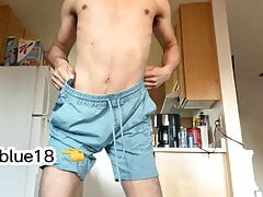 Hot 18 year old twink having a good time in the kitchen with huge hairy cock