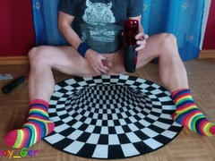 Super-Steamy punk boy with colorific socks faps off with a massager and electrical fleshlight