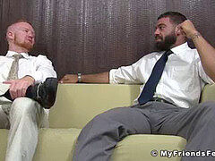 Redhead guy worships buddy's feet, gets facialized after toe sucking