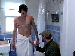 Stepdad walks in on the boy taking a shower and is enthralled by his young assets