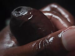 Stroking uncut black Mushroom head cock