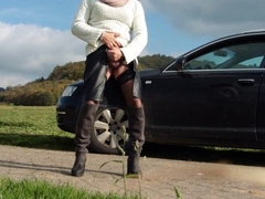 Old smoking Tranny masturbating outside 3