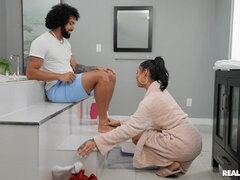 Camila Cortez pleasures bearded dude in the bathroom