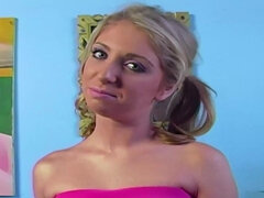 Pigtailed blonde Jaelyn Fox masturbates on camera