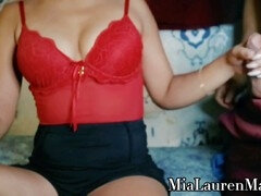 Pijpbeurt, Man die toekijkt, Sperma shot, Latijnse vrouw, Ondergoed