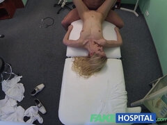 Kinky blonde gets a taste of doctors' thick shaft and skilled tongue in fake hospital POV