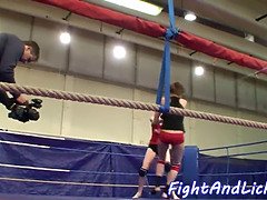 Watch these small-titted wrestling babes finger and lick each other's pussies in glamourous lesbian wrestling action!