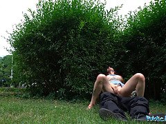 A genuine outdoor public fuck for a tattooed babe with smoking body