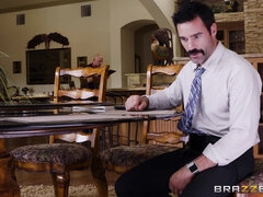 Ariella Ferrera sucks cock under the table and her son is none the wiser