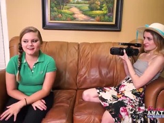 Skinny Brunette Teens Pixie Pie and Lauren Share Cock Sucking and Fucking