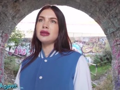 Pijpbeurt, Hondjeshouding, Europees, Hardcore, Latijnse vrouw, Buiten, Gezichtspunt, Spaans