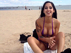 Elena flashes Off Her beaver On NON-Nude Beach!
