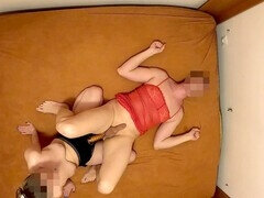 Painful strap-on dildo action