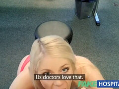 Curvy blonde patient eagerly takes dirty doctors' POV offer