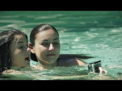 Schönheit, Braunhaarige, Füsse, Fingern, Nippel, Im freien, Pool, Unter wasser