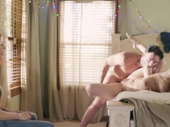 デカパイ, フェラチオ, 茶髪の, 顔射, Hd, なめる, オマンコ, 三人