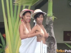 アジア人, フェラチオ, 口内発射, 顔射, フィリピン女性, プール, 三人, オッパイの