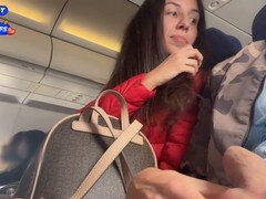 Extreme handjob, airplane handjob, tits flash