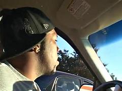 Blonde with tiny tits blows black guy