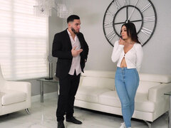 Mignonne, Poilue, Hard, Jeans, Fille latino, Seins naturels, String, Nénés