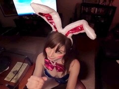 Hot magical bunny girl Xninjae offers extra service with a massive hard fuck and condom removal