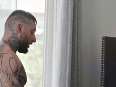 Tattooed and athletic gay man fucks his boyfriend bareback until he cums