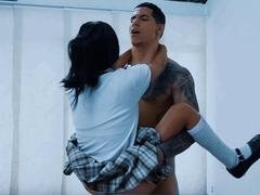 Young petite Latina girl enjoys passionate sex with stepbrother in schoolgirl uniform