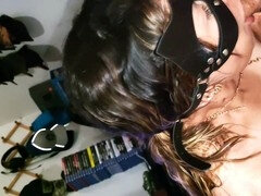 Bondage discipline sadomasochisme, Pijpbeurt, Stel, Vrouw, Huisgemaakt, Reusachtig, Masker, Orgasme