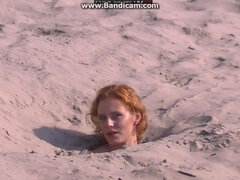 Ginger Chubby Girl Falls In The Sand And Takes All Clothes Off