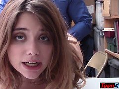 Petite teen thief fucked by a mall cop next to her dad