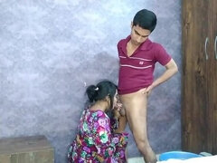 Indian Housewife Unbuttons Servant's Pants and Sucks His Cock Hard