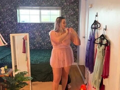 Curvy YouTuber Erika Kay Flashes Pussy in See-Through Dress Try-On Haul - Big Natural Tits & Close-Ups
