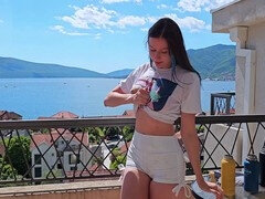 浴室, 茶髪の, 小柄