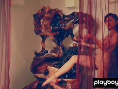 Chinese porcelain doll shows her pussy