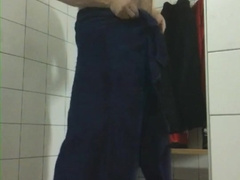 Bearded parent in locker bedroom