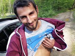 Well built young gay jerks off his horny hard cock in the car and has an exhilarating orgasm
