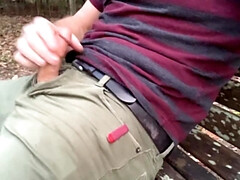 Jerking off and Cumming on the Park Bench
