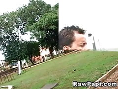 Hot dude gets blowjob by the pool and fucks bareback