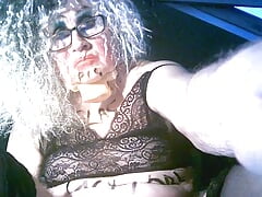 Sissy bimbo shitcunt fag pig slut Sarah Millward, smokes, wanks, double penetrates herself  with 9 inch balck dildo