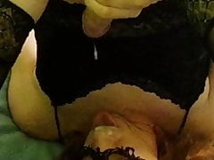 Black stokings and I cum on my mouth and face