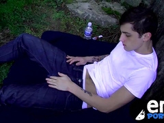 Adorable tattooed emo Chris Porter twink jerks off outdoor