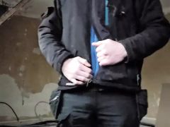 Undressing, masturbating and fingering while working