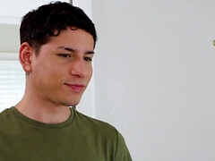 Tattooed lad with a cute face is giving a nice handjob