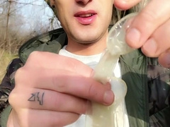 Twink Found 6 Used Condoms By 4 Straight Friends - Cum Eat Then Put In Ass