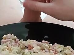 Big Cock Cums on Salad! Very Big Cumshot!