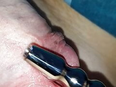 Penisplug after precum and foreskin play