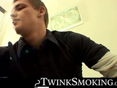 Bad stud Tomy chainsmoke his red cig while jerking on the couch