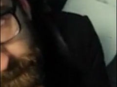 Hot bearded guy sucking guy in public restroom