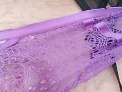 Purple Panties CD Rides Huge Black Dildo 2