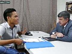 Office Asian twink bentover by mature before missionary